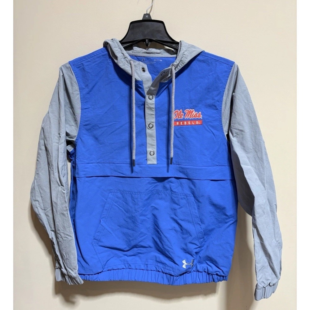Under Armour Ole Miss Rebels Men's Blue Gray Pullover Hooded Lightweight Jacket